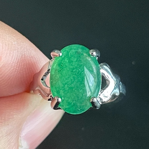 Women green jade S925 silver ring size 7.5 - Picture 5 of 9